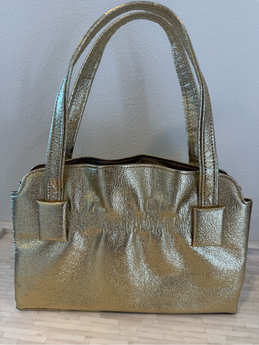 Vintage Metallic Gold Tote Handbag
